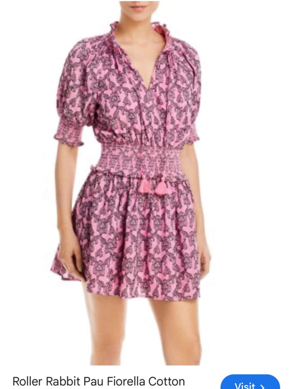 Roller rabbit Pink Printed Short Dress with Smocked Waist